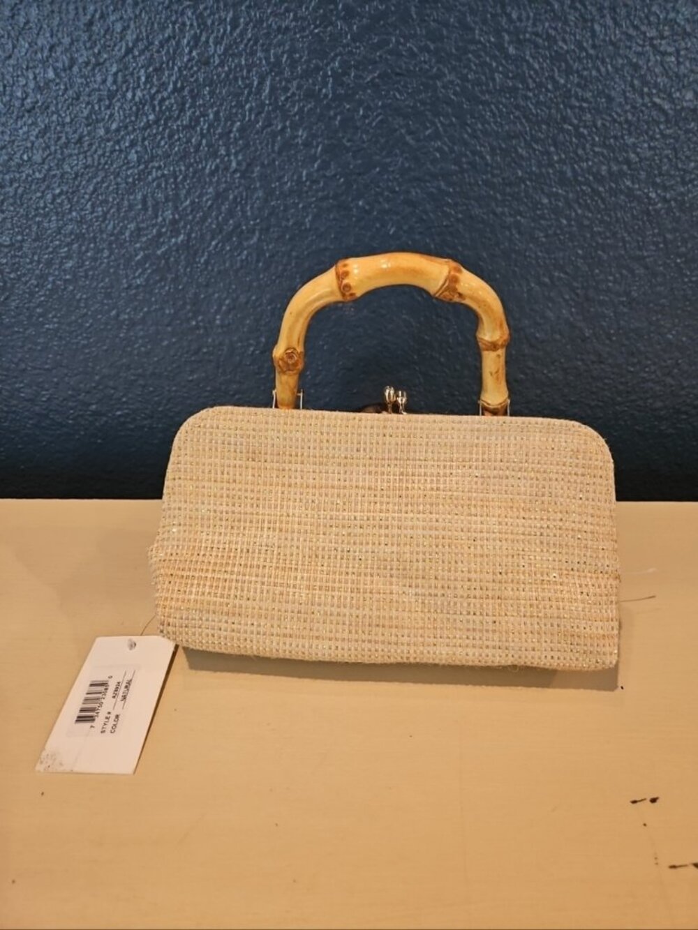 d'margeaux Natural Woven Satchel with Bamboo Handle